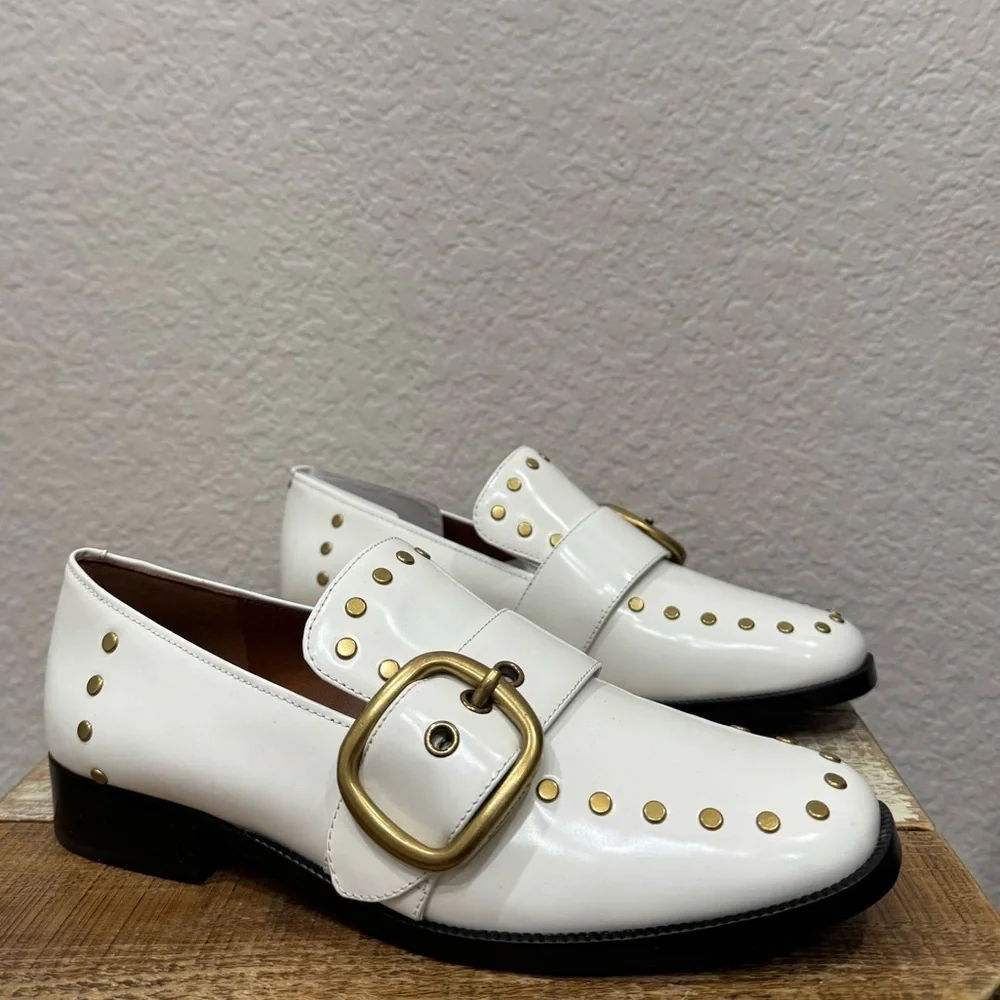 Coach Alexa White Leather Studded Loafer Size 7